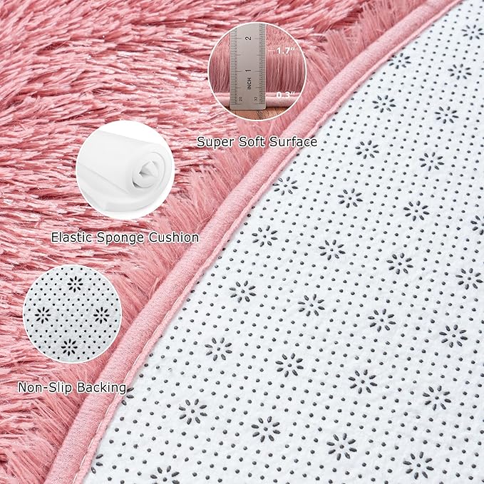 Round Fluffy Rug 8FT Blush - Super Soft Circle for Kids Room - Shaggy Circular for Nursery - Fuzzy Plush for Teens - Furry Carpet for Boys Girls Room