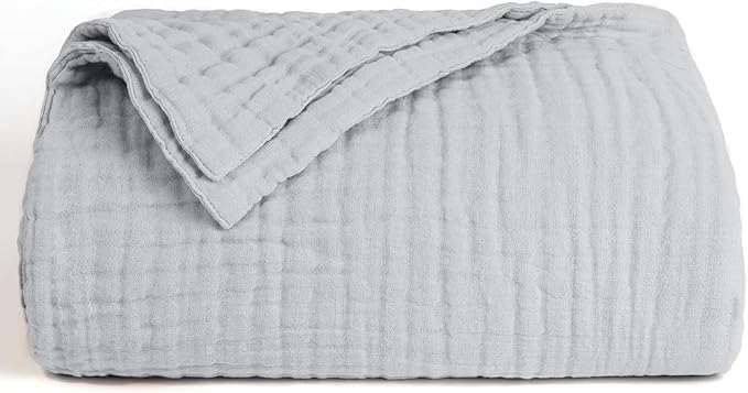 Love's cabin 6 Layer 100% Cotton Muslin Blanket, 50"x60" Throw Muslin Blanket for Couch Bed, Lightweight and Breathable Cotton Gauze for Adult, Light Grey