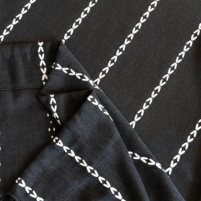 Deeprove Black Boho Curtains 72 inches Long for Bedroom, Vintage Bohemian Embroidery Farmhouse Cotton Linen French Country Tassel Window Treatments Gothic Halloween Decor, W52 x L72, 1 Panel