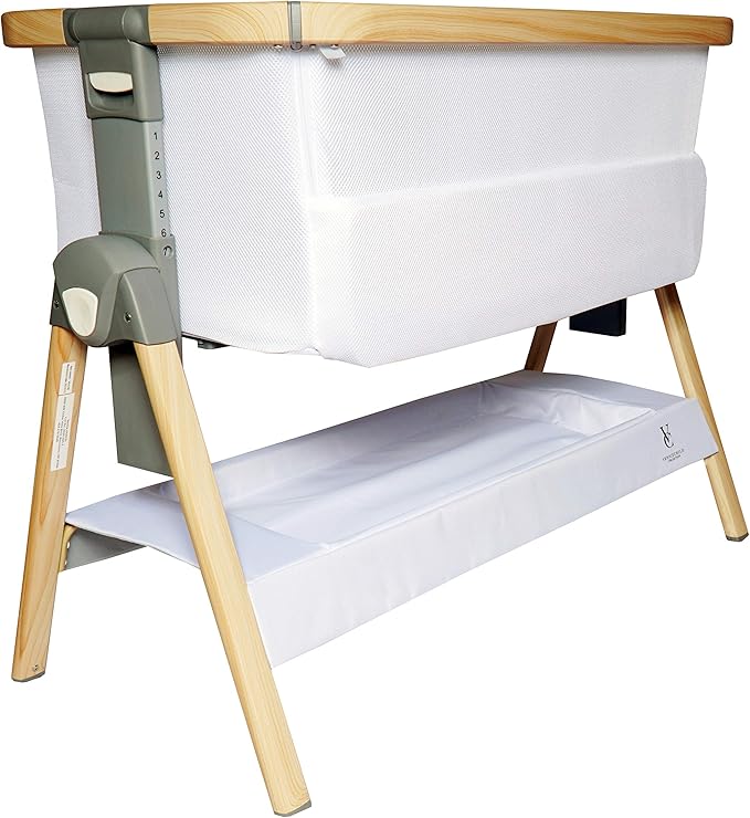 Venice Child California Dreaming Bedside Crib Bassinet w/Travel Case, Bamboo Bassinet Sheet, Removable Bamboo Compressed Cotton Mattress, Height Adjustable, Easy Clean - White