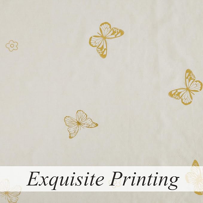 Jubilantex Butterfly Sheer Curtain Panels for Girls Nursery Bedroom, Toddler Gold Print Linen Textured Voile Farmhouse Rod Pocket Window Drapes 95 Inch for Kids Room, 2 Panels, Ivory/Beige