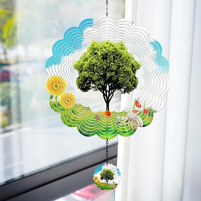 J-Fly Hanging Decor Outdoor,Outdoor Garden Decor, Wind Spinners Outdoor Colorful Green Tree Hanging Decor,Ornaments Kinetic Yard Art, for Women-Big Green Tree Wind Spinners.