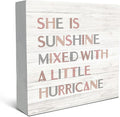 SRADMO She Is Sunshine Mixed with a Little Hurricane Boho Wood Box Sign Desk Decor, Baby Girls Inspirational Quotes Wooden Block Box Sign Decoration For Girls Room Nursery Playroom Shelf Table Decor