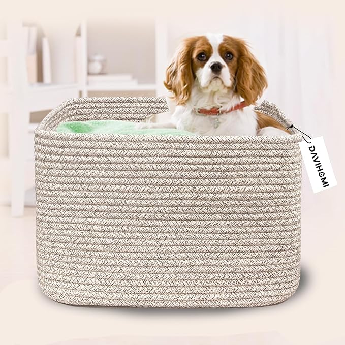 Small Woven Cotton Rope Basket for Organizing, Gift Baskets for Handles, Empty Gift Baskets, Toy Basket for bins|13.5" x 11" x 9.5" home decor for Living Room, Bathroom（All Brown）