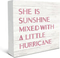 SRADMO She is Sunshine Mixed with a Little Hurricane Boho White Wood Box Sign Desk Decor, Baby Girls Inspirational Wooden Box Decor for Girls Room Nursery Playroom Shelf Table Decorative Accessories