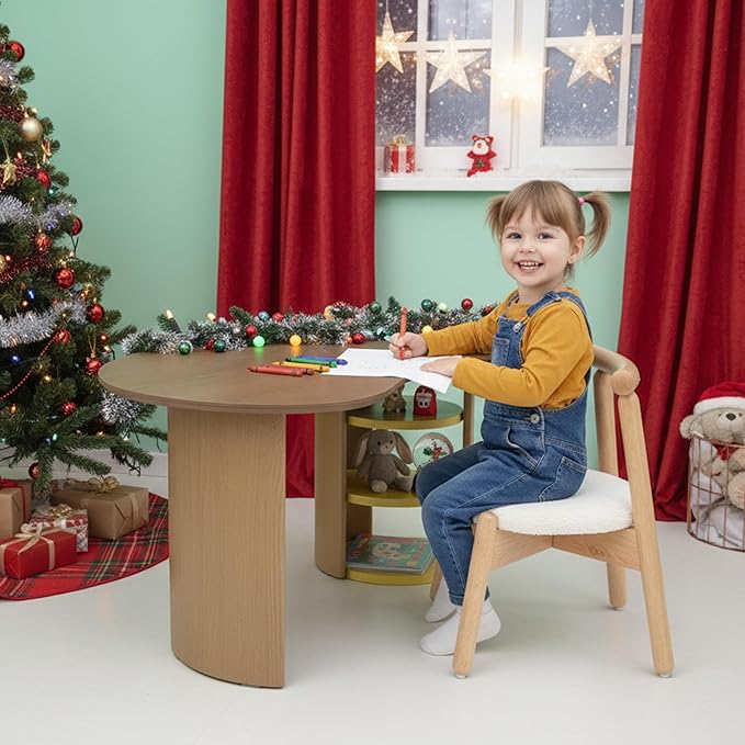 Kid Chair, Shepra Toddler Chairs Comfy Reading Chair for Kids Bedroom, Activity Table Chairs with Solid Wood Legs, Little Kids Furniture Wooden Stool for Children Playroom/Nursery/Gifts, White