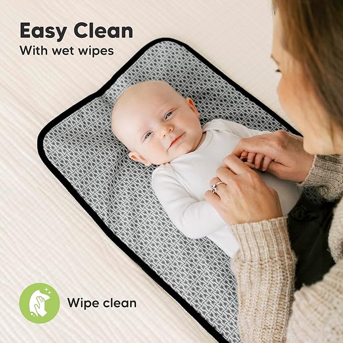 KeaBabies Portable Diaper Changing Pad, Easy Wipe Clean - Foldable Waterproof Baby Changing Mat for Diaper Bag, Compact, Lightweight, 25x13 Newborn, Infant, Baby Changer Travel Essential (Black Geo)
