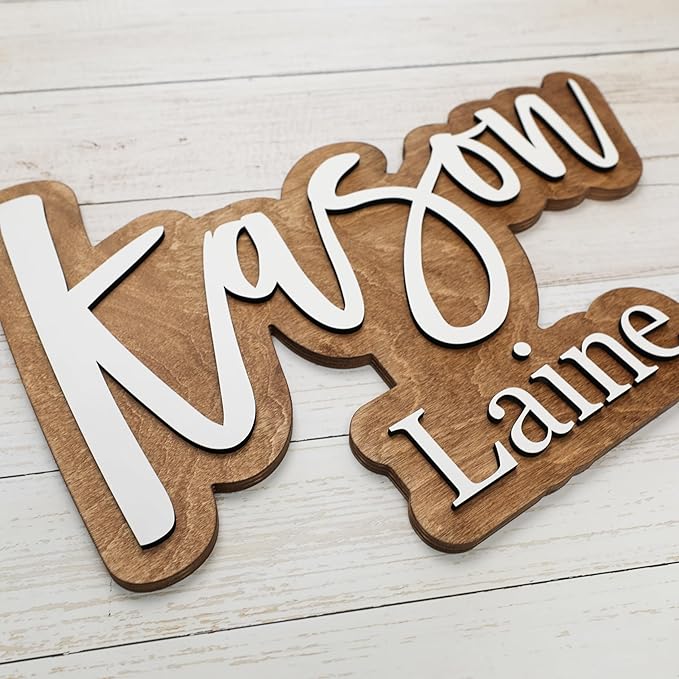 Hickory Hollow Designs Wooden Name Signs for Nursery, Baby Name Sign, Name Signs for Kids Room, Custom Plaque, Nursery Wall Art, (Quinn Gloria)