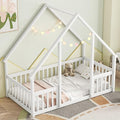 Bellemave Twin Floor Bed for Kids, Girls, Boys, Wood House Bed Frame, House Floor Bed for Kids, Twin Size Montessori Floor Bed with Fence, Playhouse, White