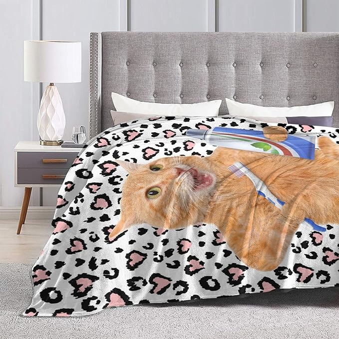 Funny Cute Cat Blanket for Adult Kids Gift 50"x60", Christmas Birthday Easter Presents Lovers' Leopard Blanket for Cat Lovers for Bed Couch and Sofa Blanket (02)