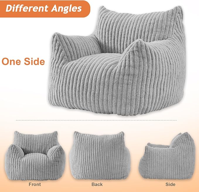 Giant Bean Bag Chairs for Adults with Filling Plush Fluffy Bean Bag Chairs for Teens with Armrests Comfy BeanBag Lazy Couch Sofa Chair for Bedroom Living Room Reading