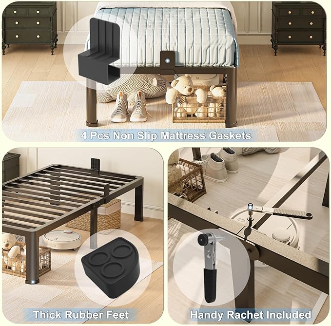 12 inch Twin Bed Frame with Round Corner Legs Mattress Slide Stopper,3500 lbs Heavy Duty Metal Platform,No Box Spring Needed,Steel Slat Support,Easy Assembly,Noise Free