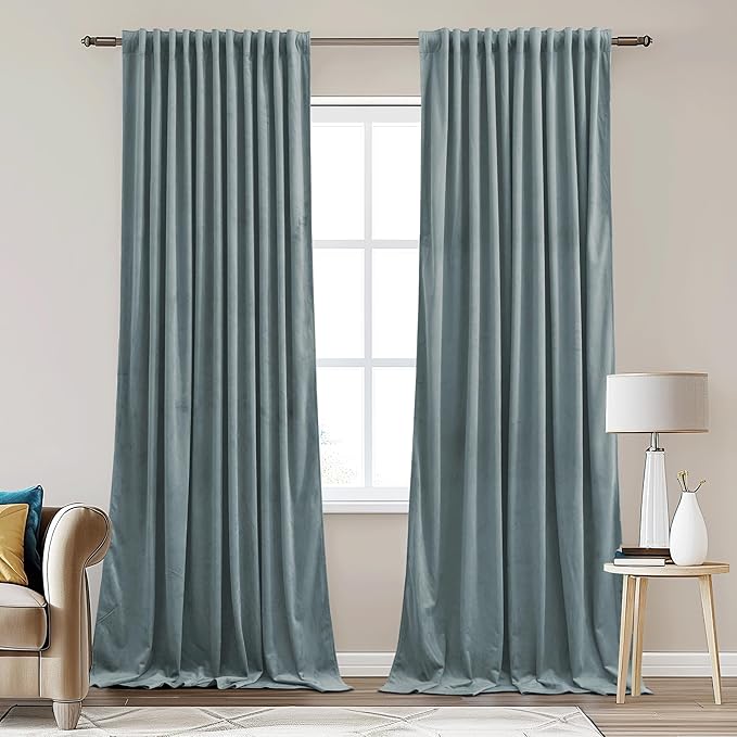 StangH Stone Blue Nursery Bedroom Window Curtains Back Tab Privacy Thermal Insulated Room Darkening Drapes for Living Room Office Laundry Patio Bathroom, W62 x L90, 2 Panels