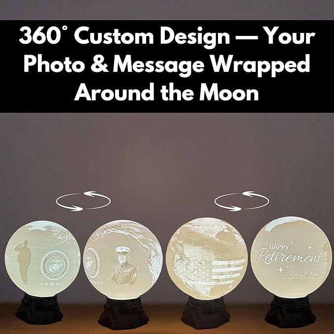 Personalized U.S Marine Retirement Moon Lamp with Custom Photo & Text - Custom USMC Moon NightLight | Military Veteran Gift for Marines, Soldiers, Marine Corps & Service Members