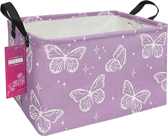Rectangular Storage Basket Fabric Organizer Bin for Toys,Books,Clothes,Gifts,Pets-Perfect for Home,Office,Nursery,Dorm,Shelf(Rec-butterfly )
