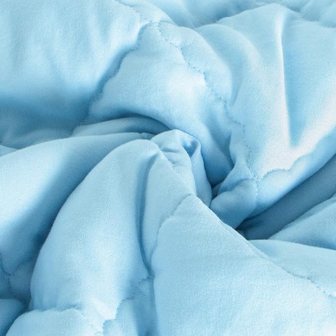 FLXXIE Machine Washable Microfiber Down Alternative Toddler Comforter, Super Soft and Lightweight Kids Crib Quilted Blanket for Stroller, Travel, 39x47 Inches, Aqua