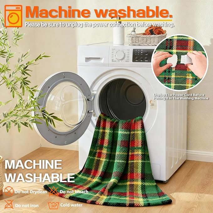Electric Blanket Heated Twin, Soft Flannel 62"x84" Plaid Heating Blanket with 8 Hours Auto Off 10 Fast Heating Levels Machine Washable Sherpa Heated Blanket with Overheating Protection