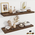 Fun Memories 12 Deep Floating Shelves, 40W x 12D Floating Shelves for Wall Set of 2, Extra Deeper Hanging Wood Shelves for Wall for Living Room Kitchen Laundry Room Kitchen Home Office - Rustic Brown