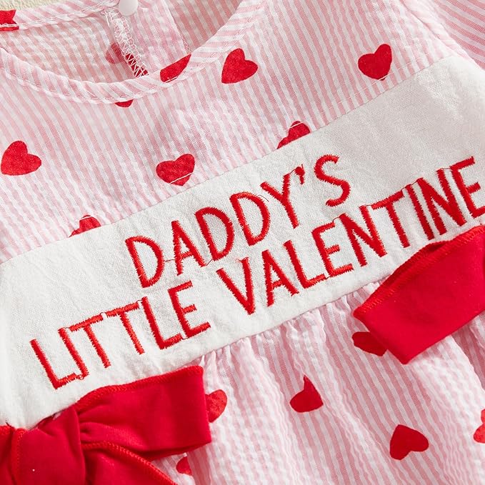 Amiblvowa Baby Girl Valentines Day Outfit Embroidery Love Heart Smocked Bubble Romper Bodysuit Cute Infant Newborn Clothes