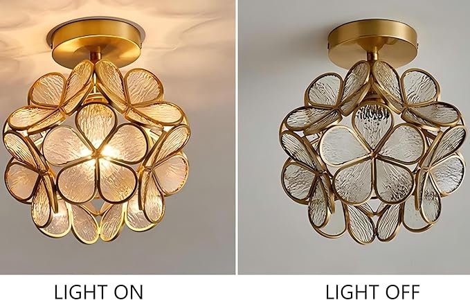 7.9 Inch Petal Ceiling Light, Tiffany Style Metal and Glass Ceiling Lamp with E27 Base for Hallway, Entryway, Bedroom - Wave Pattern