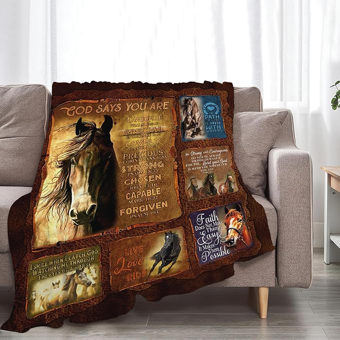 Tijuboni Horse Throw Blanket Christian Religious Gifts for Girls Boys Women Men Kids Adults Soft Flannel Fleece Blanket for Couch Sofa Bed Home Decor 50"x60"
