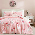 JANZAA Christmas Comforter Set Queen, Pink Flannel Comforter with Snowman Pattern, Soft Cozy Lightweight Bedding Set Fluffy Comforter Set 1 Queen Comforter(90"*90") and 2 Pillowcases (20"*26")