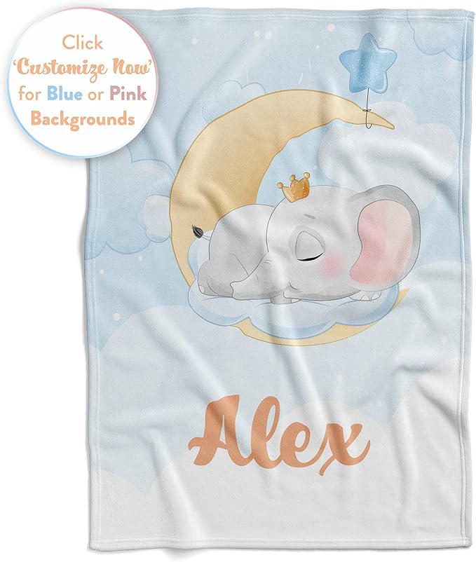 Personalized Baby Blankets with Name | Elephant Custom Baby Girl and Baby Boy Newborn Blanket | Unisex Warm Soft Sherpa Swaddle Blanket Minky | (Elephant, Sherpa 60"x80")