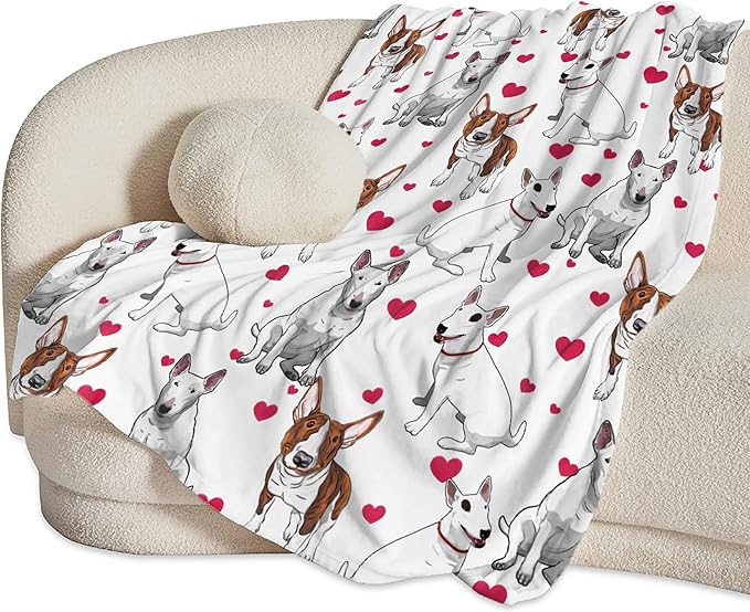Bull Terrier Gifts and Decor - Cute Dog Throw Blanket, Soft Warm Cozy Fleece Blanket for Couch, Sofa & Bed - 80"x60"