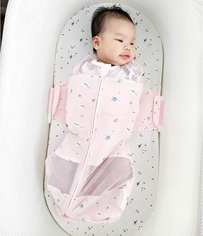 Happiest Baby SNOO Sleep Sack - 100% Organic Cotton Baby Swaddle Blanket - Doctor Designed Promotes Healthy Hip Development - 3-Pack Bundle (Ivory Planets with Black Wings, S, M, L)
