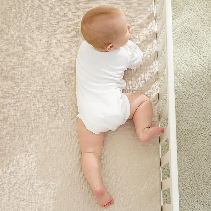 Bearmoss Muslin Crib Sheets 100% Cotton Baby Crib Sheets Fitted for Standard Crib Mattress & Toddler Bed Mattress 52"x28" Soft Breathable Crib Sheet Neutral for Boys Girls - 2 Pack (Oat Latte)