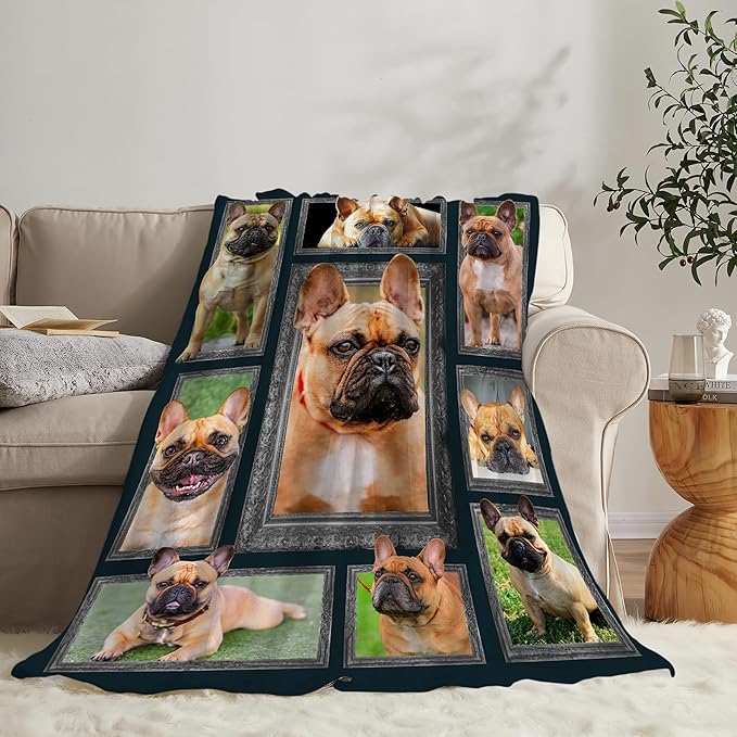 French Bulldog Gifts & Decor: Cute Dog Throw Blanket - Soft, Warm, Cozy Fleece for Couch, Sofa, Bed - 80"x60"