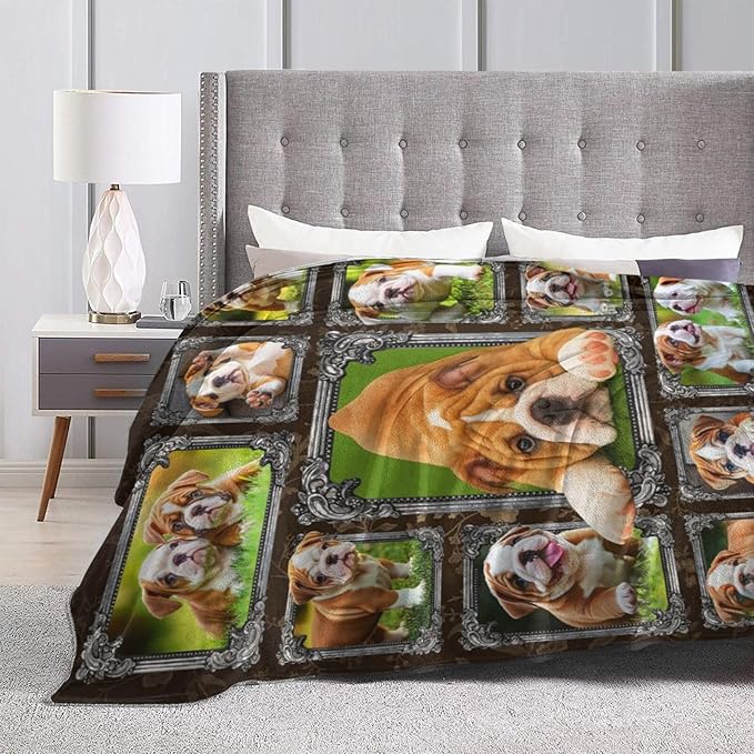 Bulldog Blanket English Bulldog Gifts Throw Blanket Super Soft Flannel Lightweight Fluffy Plush Cozy Fuzzy Fleece Decor Blanket for Dog Lover Girl Woman Boys Kids Adults Man for Bed Sofa 60"X80"