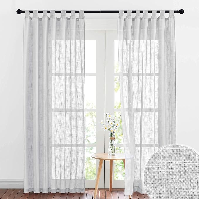 RYB HOME Linen Sheer Curtains - Privacy Textured Semi Sheer Drapes Light Glare Filtering for Bedroom Living Room French Door Window Decor, Width 52 in x Length 84 in, 2 Panels, Dove Grey