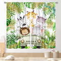 Jungle Safari Animals Curtains, Cartoon Animals Lion Giraffe Elephant Woodland Tropical Leaf Green Window Drapery for Kids Boys Girls Baby Living Room Bedroom Nursery 2 Panels, 63"x63" Inch