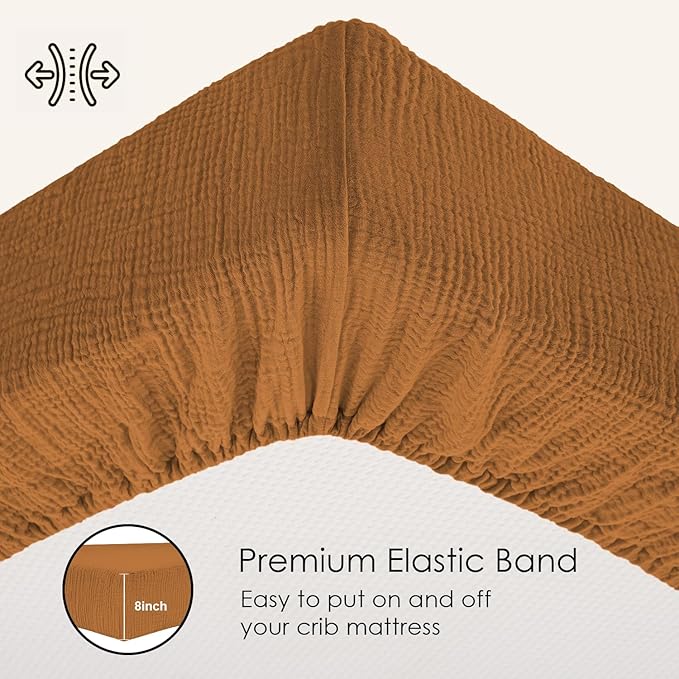 Crib Sheets Neutral Muslin Fabric 52x28x9 Inches 2 Pack Brown & Beige Baby Crib Sheets Fits Rectangular & Oval Crib Mattress, Won’t Slip Off, Baby Crib Bedding for Boys & Girls