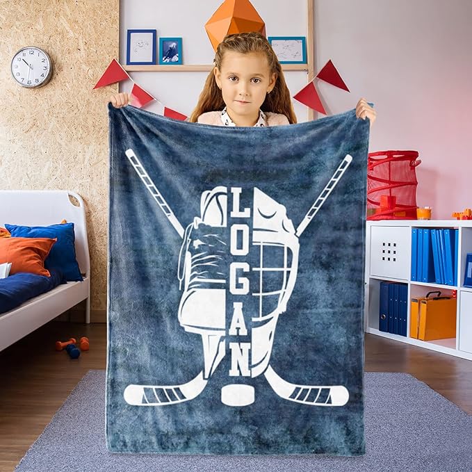 Custom Name Number Hockey Blanket: Personalized Gift for 0-3 Months Baby Nursery Blankets - Toddler Kids Boy Girl Adults Bedding Essentials(60 * 80inch)