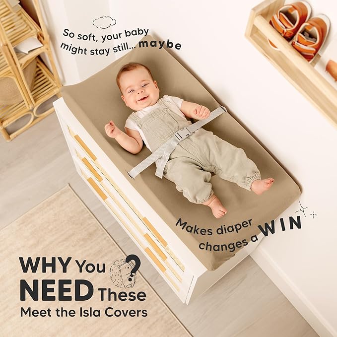 2-Pack Baby Changing Pad Cover for Girl, Boy - 32x16 Soft Viscose Derived from Bamboo Baby Diaper Changing Table Pad Cover Sheets, Neutral, Snug Fit Nursery Diaper Change Sheets (Pecan)