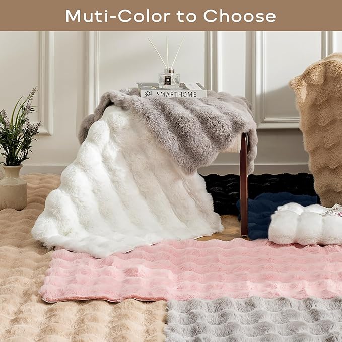 Ashler Faux Rabbit Fur Rug - Pink 6x9 FT Fluffy Soft Area Carpet, Rectangle Fuzzy for Living Room, Bedroom, Machine Washable Shaggy Nursery - 3D Bubble