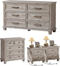 Farmhouse Bedroom Dresser and Nightstand Set of 4, 6 Drawer Low & 5 Drawers Dresser & 2 Drawer Nightstand Set, Rustic Wood Furniture Set for Bedroom, Hallway, Grey