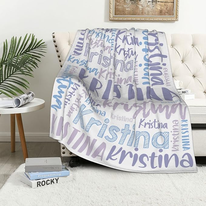 Dr.TOUGH Personalized Blankets with Name Customized Baby Blankets for Girls Boys Adults Monogrammed Blankets and Throws Christmas Birthday Mothers Fathers Valentines Day Gift (Light Purple,50''×60'')