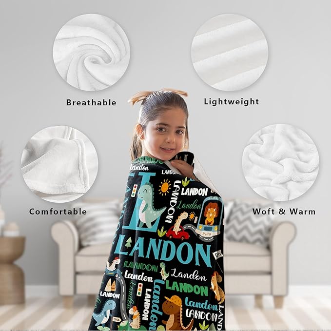 Custom Dinosaur Truck Blanket Gifts for Girls Boys Women - Super Soft Cozy Warm Throw Sheet for Couch Bed Sofa Office Decor All Season 90"x120" for Whole Family