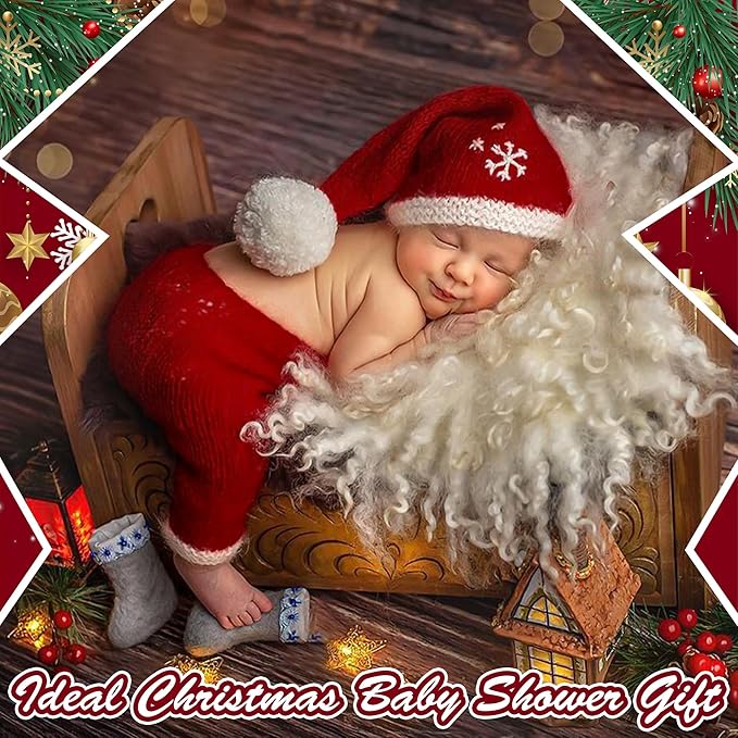 M&G House Christmas Newborn Photography Props Crochet Santa Claus Red Romper Hat Baby Photo Outfits Handmade Knitted Newborn Costume Photoshoot Props Christmas Gift