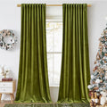 StangH Green Velvet Curtains 108 inches Long - Luxury Olive Green Thermal Insulated Room Darkening Window Drapes Back Tab Privacy Panels for Living Dining Room, W52 x L108, 2 Panels
