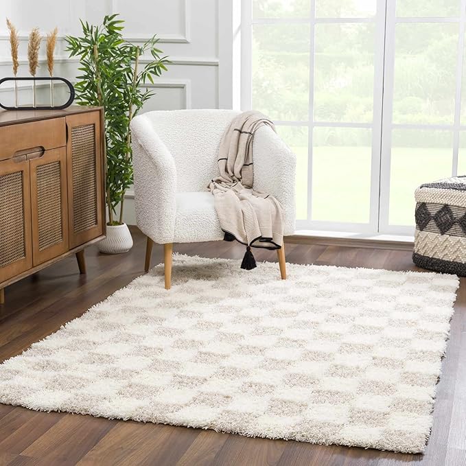 Hauteloom Atira Living Room, Bedroom Area Rug - Contemporary - Plush Pile - Cream, Light Beige, Light Brown - 6'7" Round