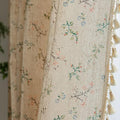 ENJOYBRIDAL Floral Bedroom Curtains 84 Inch Length 4 Panels Set Farmhouse Semi Sheer Living Room Drapes Cotton Linen Blend Bohemian Window Curtain Panels with Tassel Beige Rod Pocket Drapes