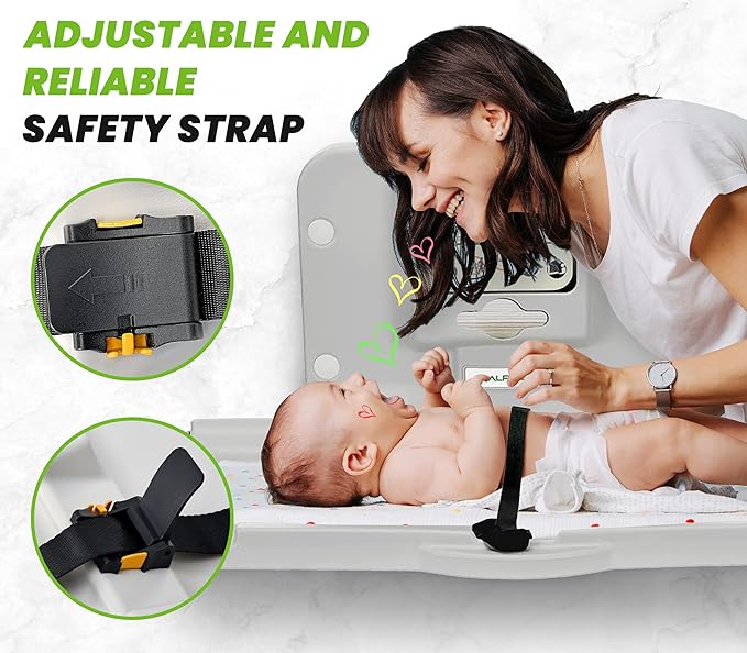 Alpine Wall Mounted Baby Changing Station 2 Pack - Horizontal Baby Changing Table Foldable Diaper Tables with Safety Strap for Commercial Bathroom, ADA Complaint (Hardware Included) White Gray