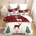 Christmas Duvet Cover Queen Size Red Bow Deer Bedding Set 3 Pcs Kids Boys Girls Xmas Christmas Tree Comforter Cover with Zipper Closure