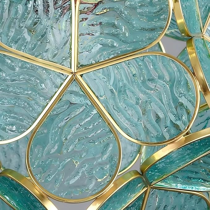 7.9 Inch Petal Ceiling Light, Tiffany Style Metal and Glass Ceiling Light, Modern Ceiling Light with E27 Base for Hallway, Entryway, Bedroom - Blueish Green