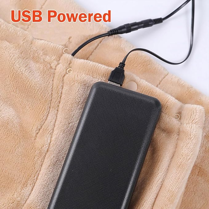 Portable Heated Blanket Throw - USB Charging Flannel Electric Blankets, Fast Heating Warming Winter Throw Blanket for Women, Machine Washable (Beige, 55X31 Inches)