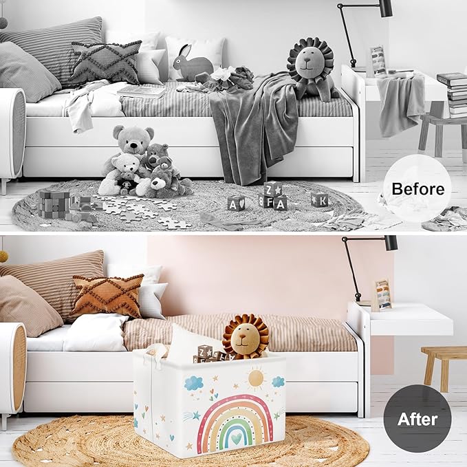 Clastyle Rectangle Rainbow Kid Toy Storage Basket Daycare Cloud Heart Star Baby Storage Bin Box Clothes Book Shelf Basket for Bedroom Playroom Nursery